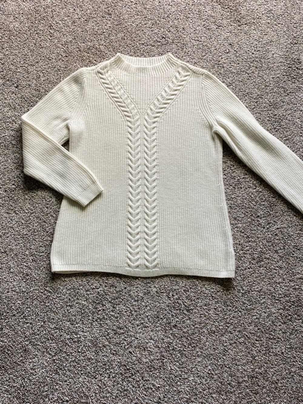 Talbots Women’s Ivory Cable-Front Mock Neck Lambswool Sweater Size Large